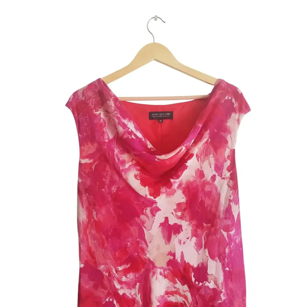 Jones New York Floral Print Cowlneck Midi Dress Pink Size 14W